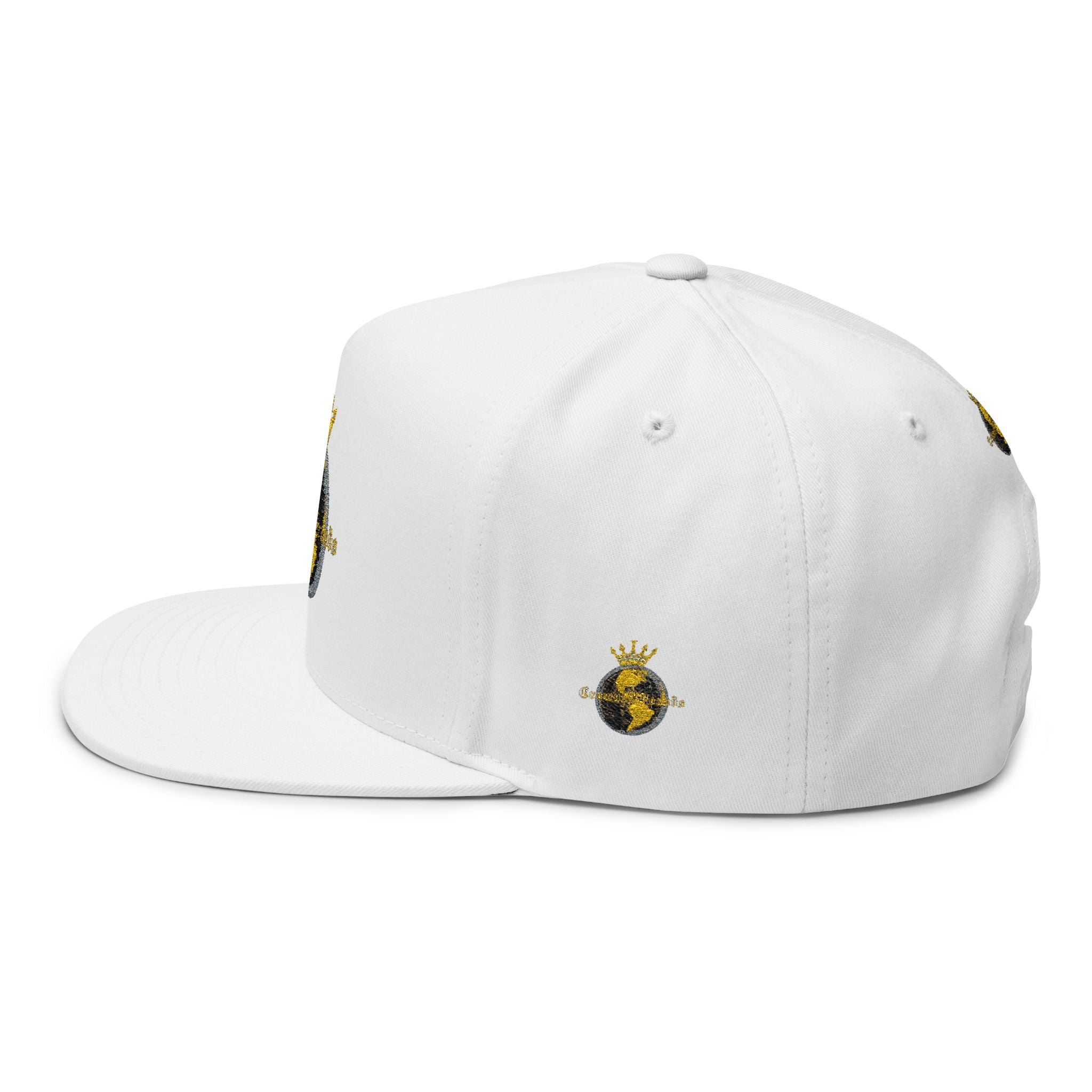 Crowned Globe Embroidered Flat Bill Cap