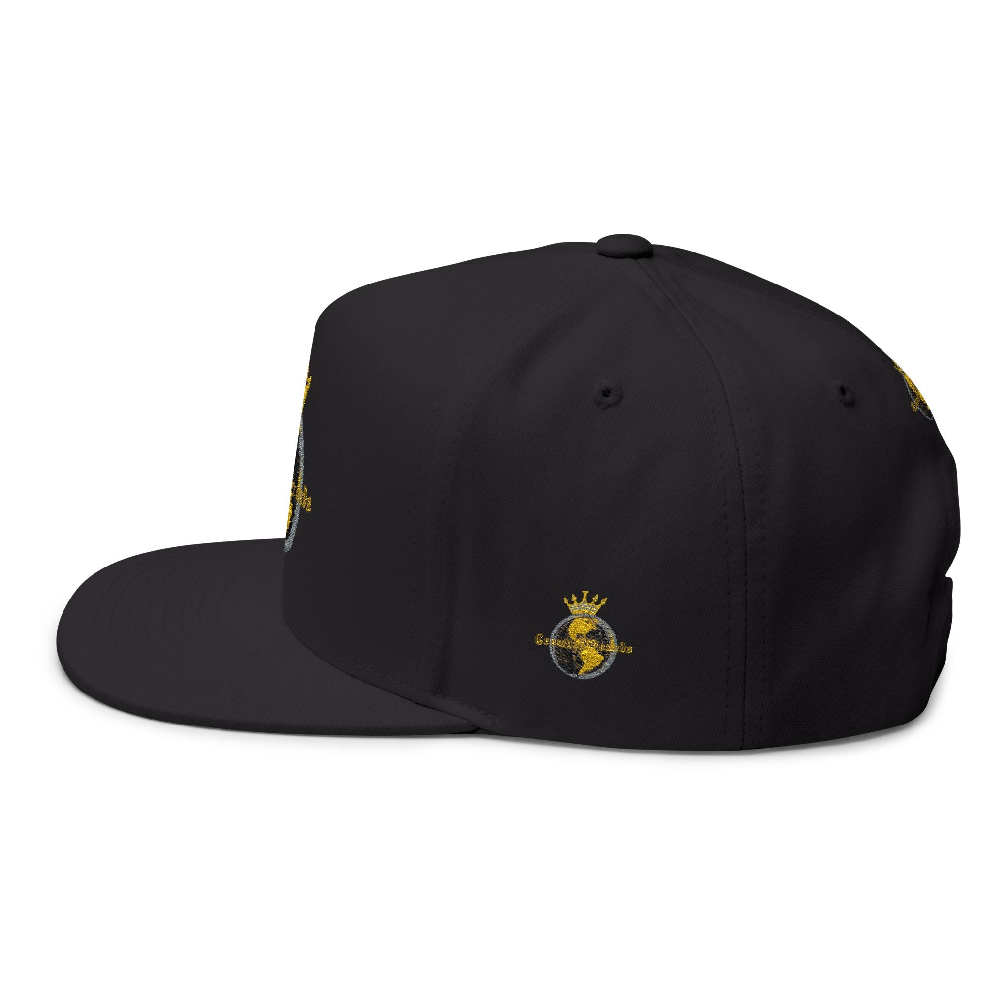 Crowned Globe Embroidered Flat Bill Cap