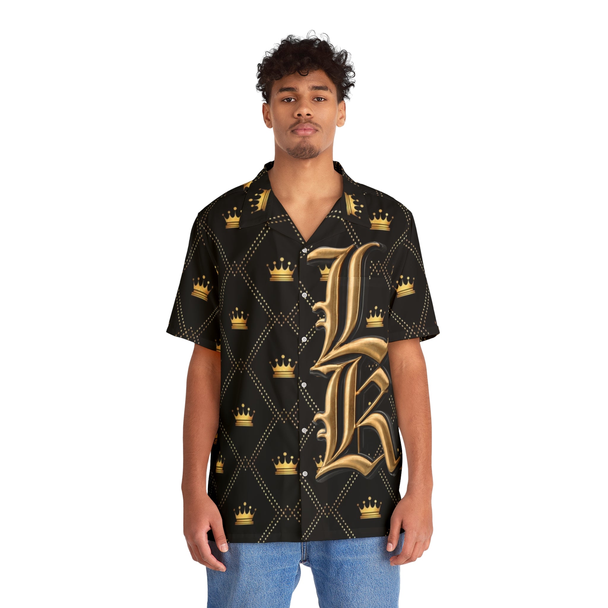 Latin Kings Crown Hawaiian Shirt — Black & Gold AOP Button-Up
