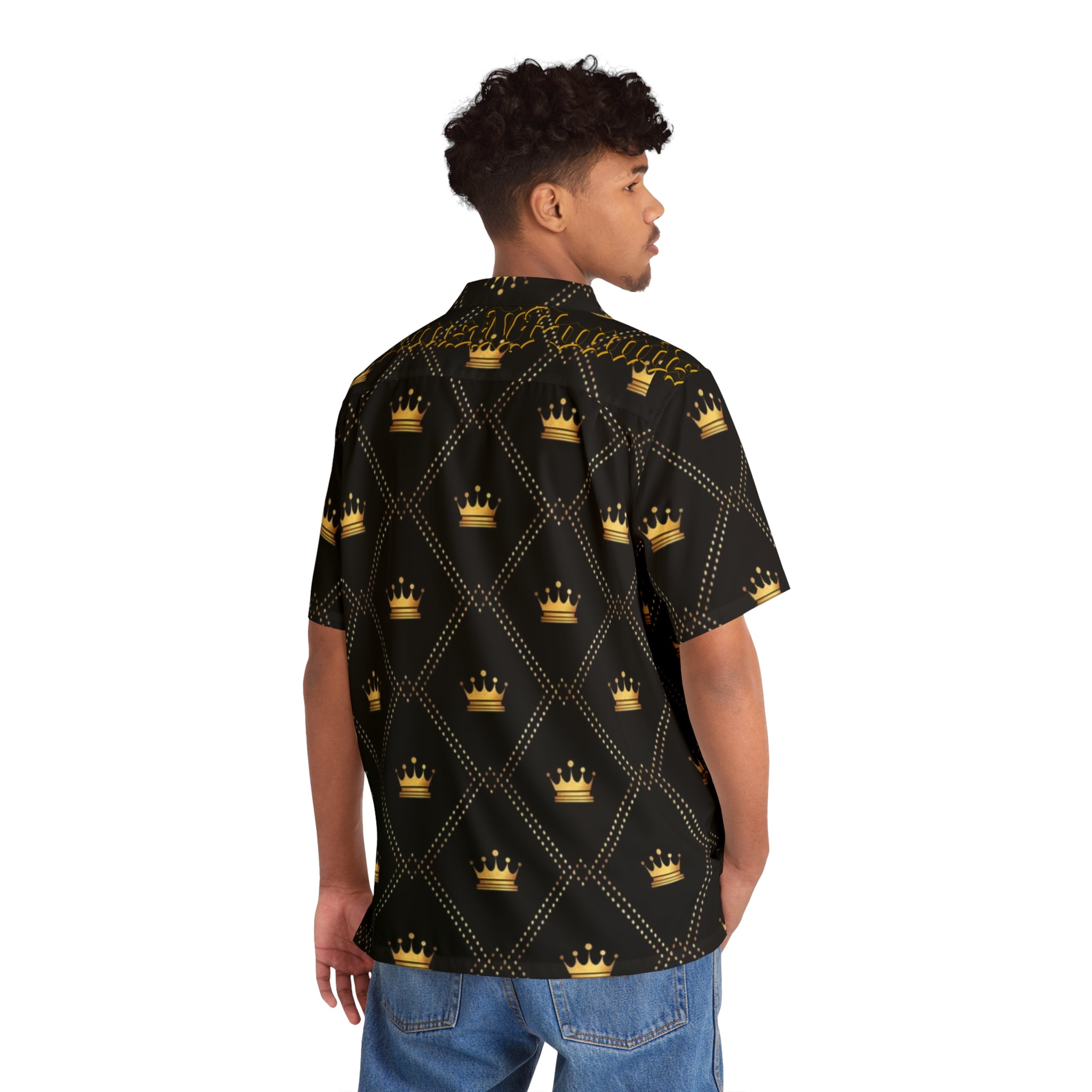 Latin Kings Crown Hawaiian Shirt — Black & Gold AOP Button-Up
