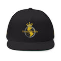 Crowned Globe Embroidered Flat Bill Cap