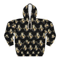 Crowned All Over Hoodie — All-Over Print Black Gold Travel Sweatshirt