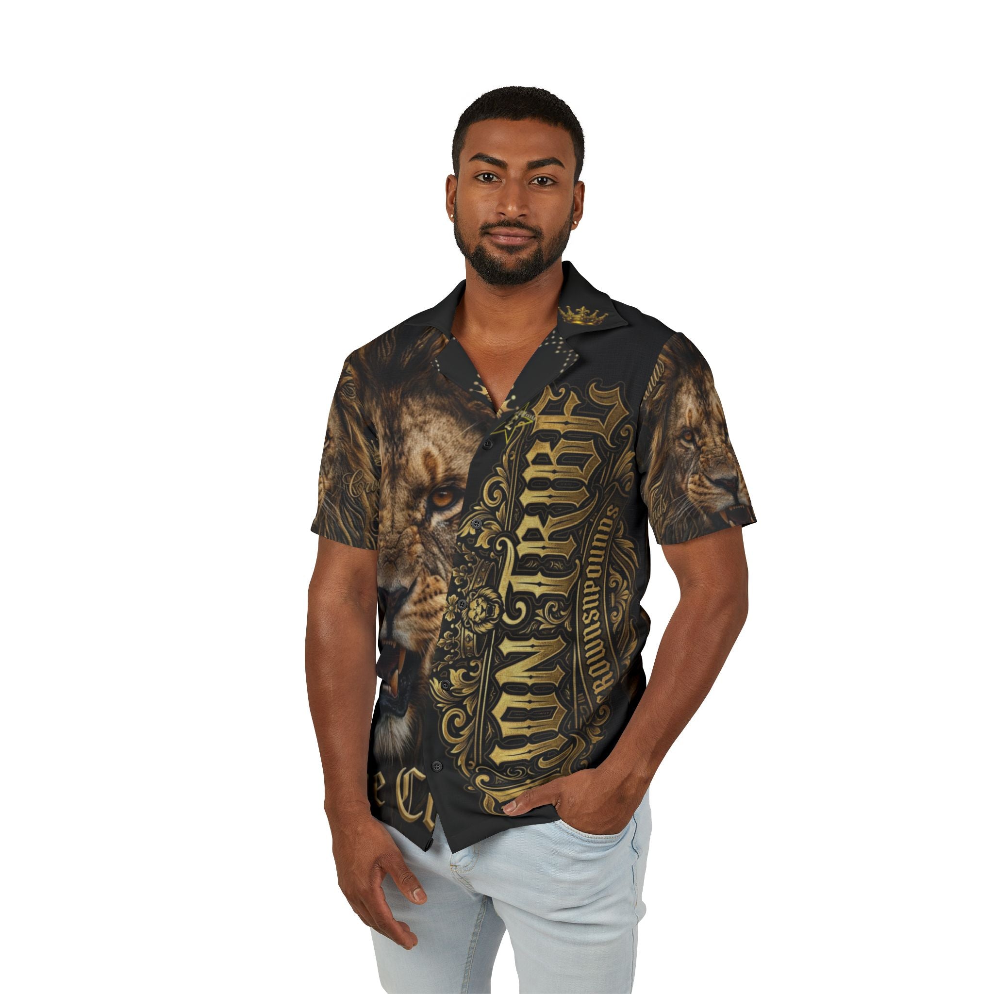 Lion Tribe Hawaiian Shirt — Bold Roaring Lion Graphic Camp Shirt